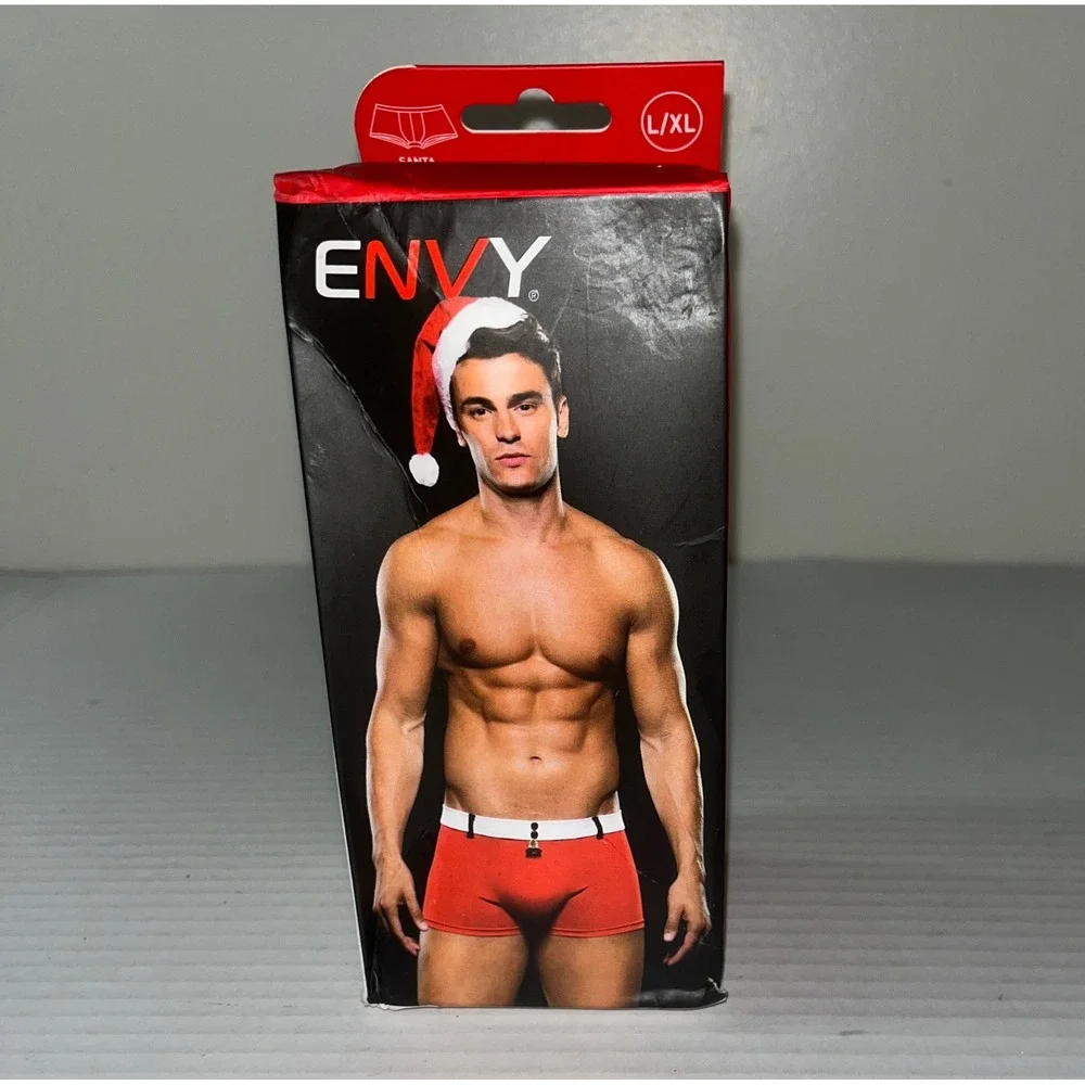 Envy Santa Trunks and Hat Set Mens L/XL Red Holiday Costume Underwear Christmas